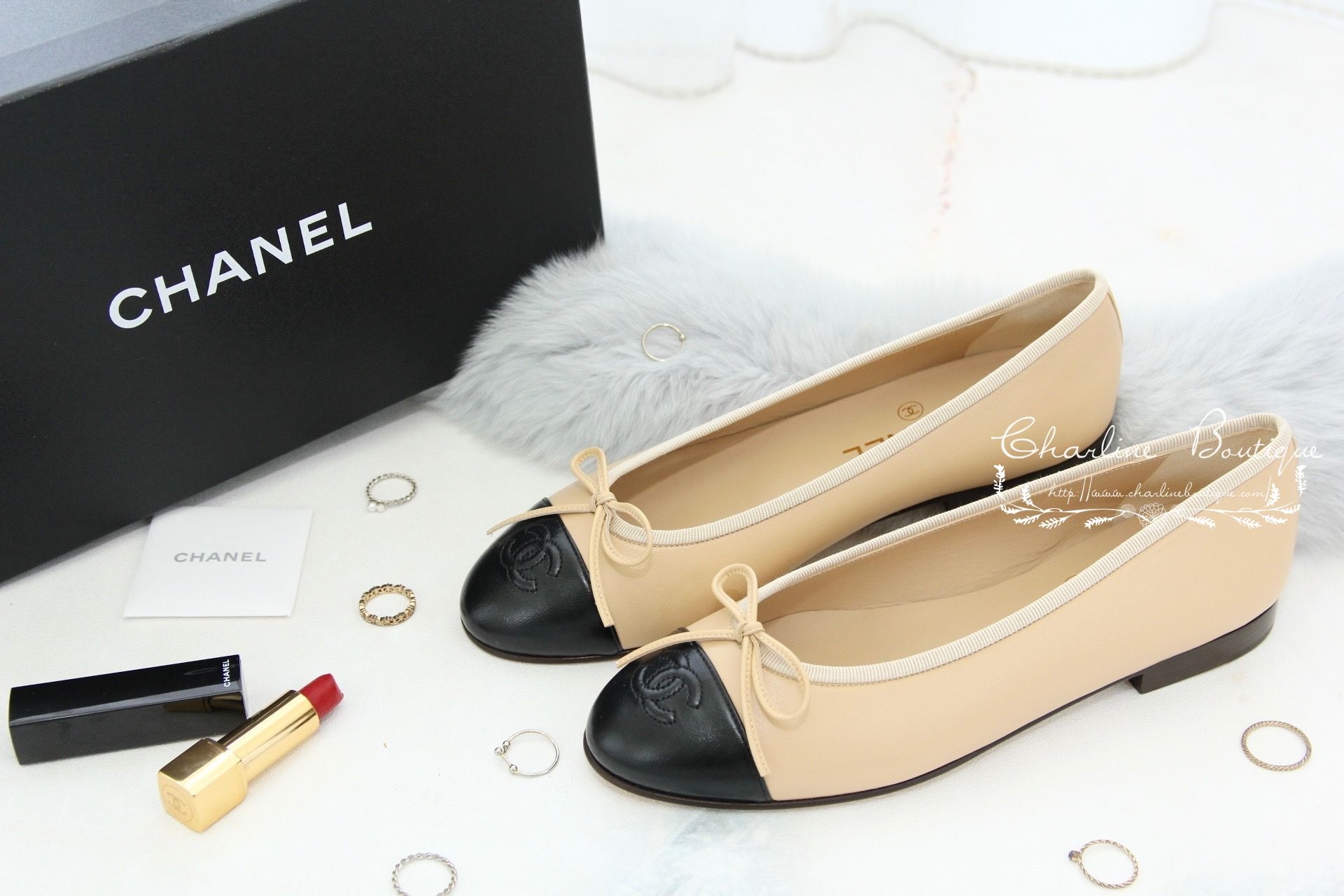 Chanel Ballet Flats 駝/黑色蝴蝶結娃娃鞋-Charline Boutique 精品代購