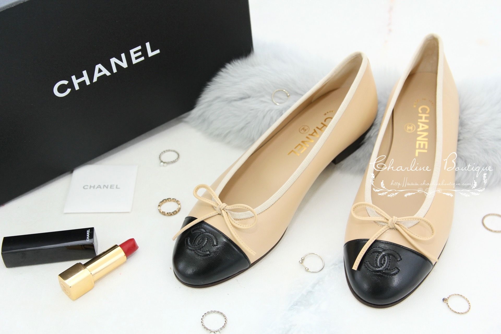 Chanel Ballet Flats 駝/黑色蝴蝶結娃娃鞋-Charline Boutique 精品代購