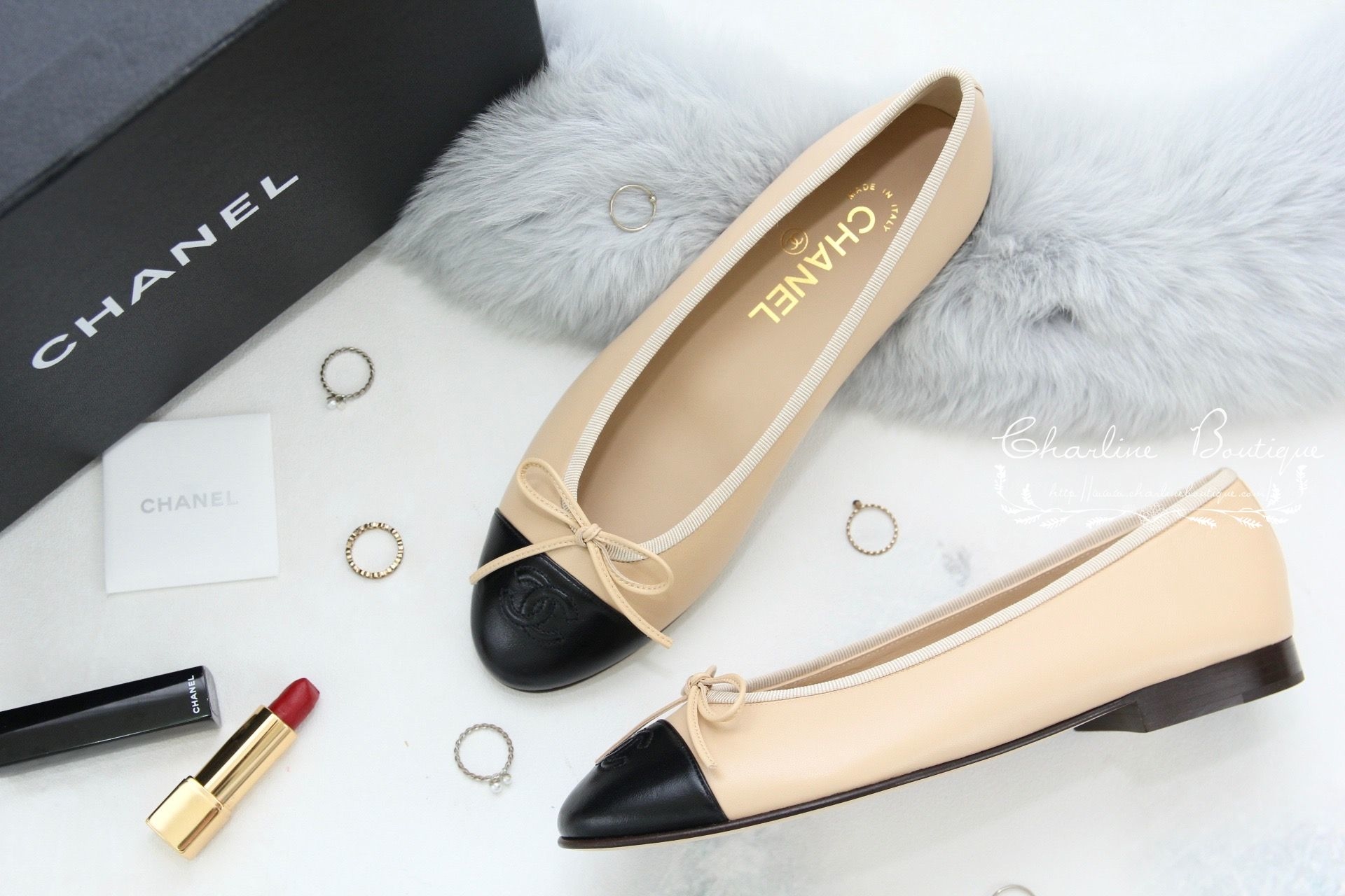 Chanel Ballet Flats 駝/黑色蝴蝶結娃娃鞋-Charline Boutique 精品代購