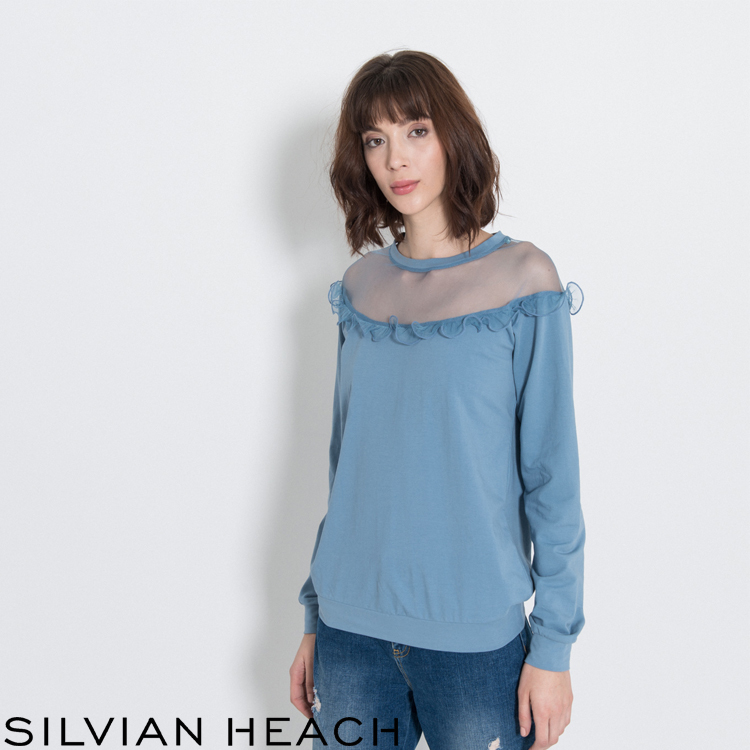 【SILVIAN HEACH】紗質拼接長袖T恤