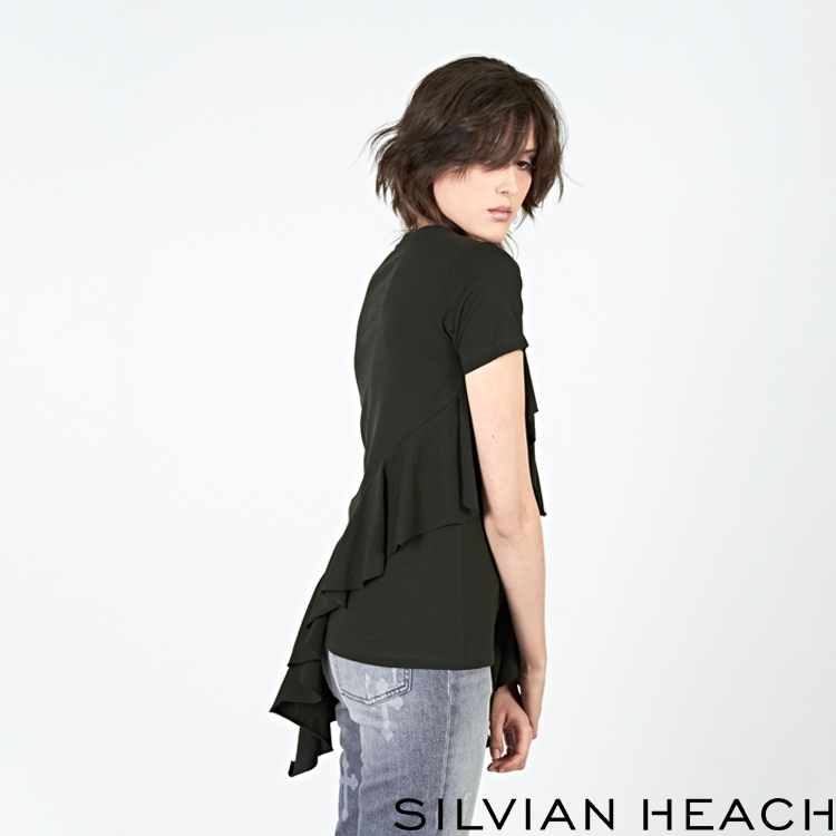 【SILVIAN HEACH】不對襯下擺荷葉短袖T恤