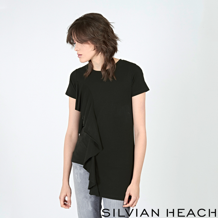 【SILVIAN HEACH】不對襯下擺荷葉短袖T恤