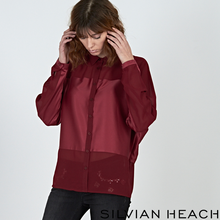 【SILVIAN HEACH】雙材質拼接襯長袖襯衫