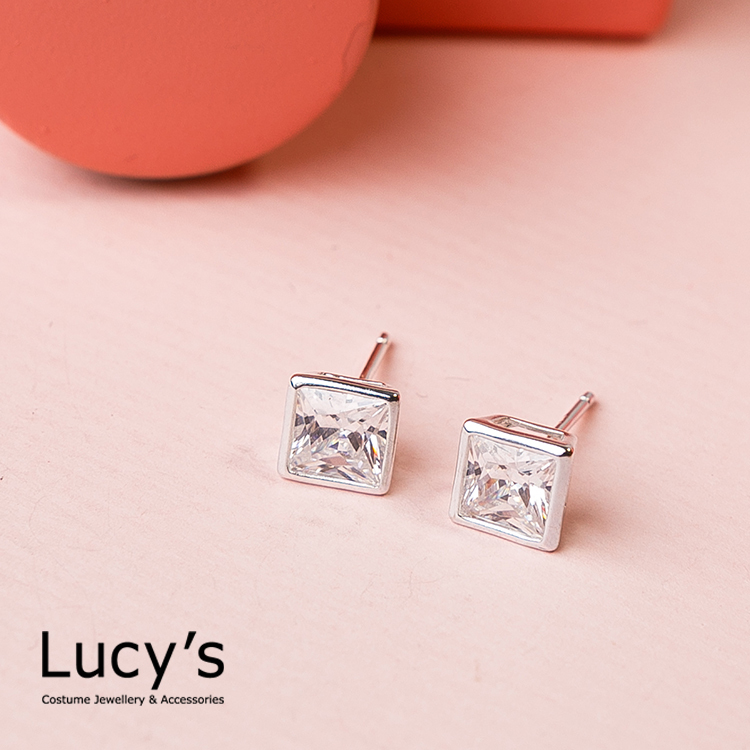 925純銀 低調閃耀方塊耳環 - 0.6cm (23205)