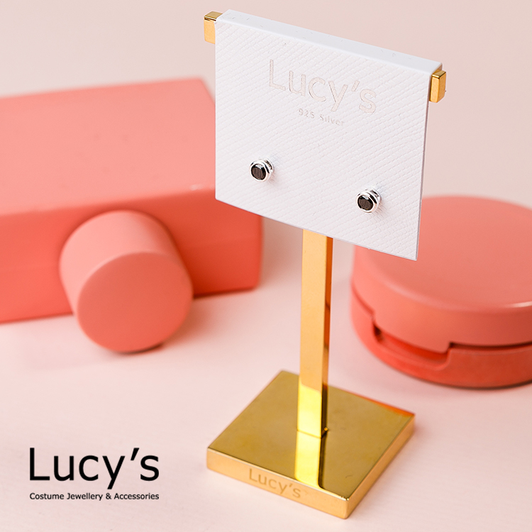 925純銀 黑夜閃爍圓形耳環 - 0.4cm(23198)