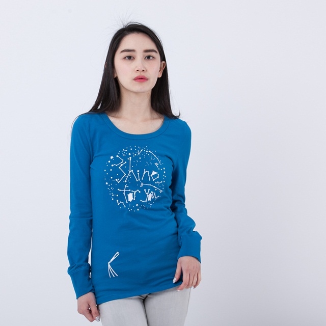 Shine for u 蜜桃棉 長袖 女T 海藍