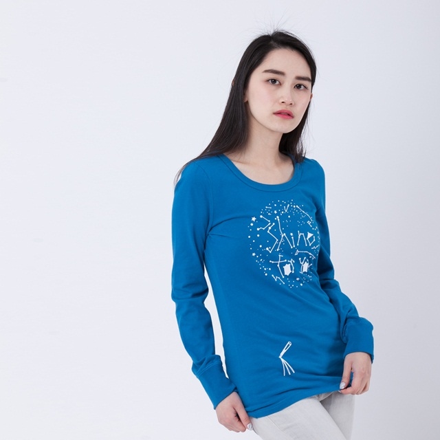 Shine for u 蜜桃棉 長袖 女T 海藍