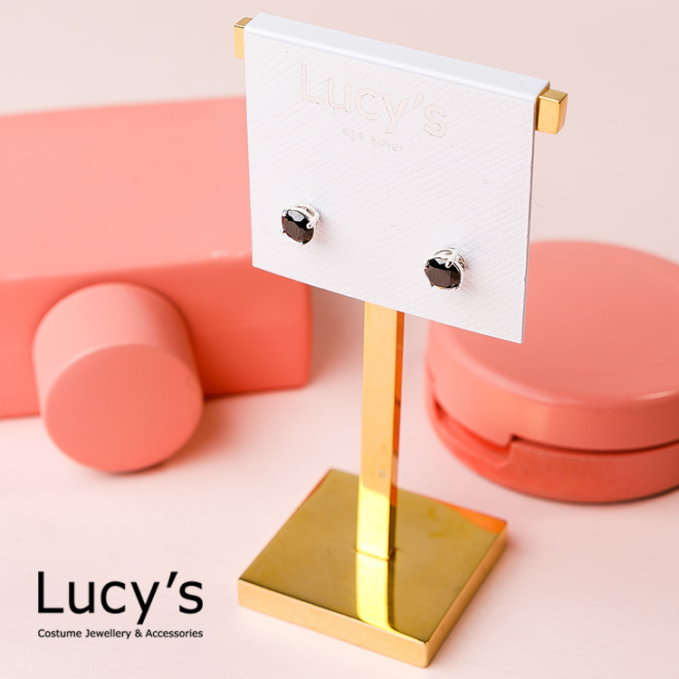 925純銀 黑夜基本款單鑽耳環 - 0.5 cm (23218)