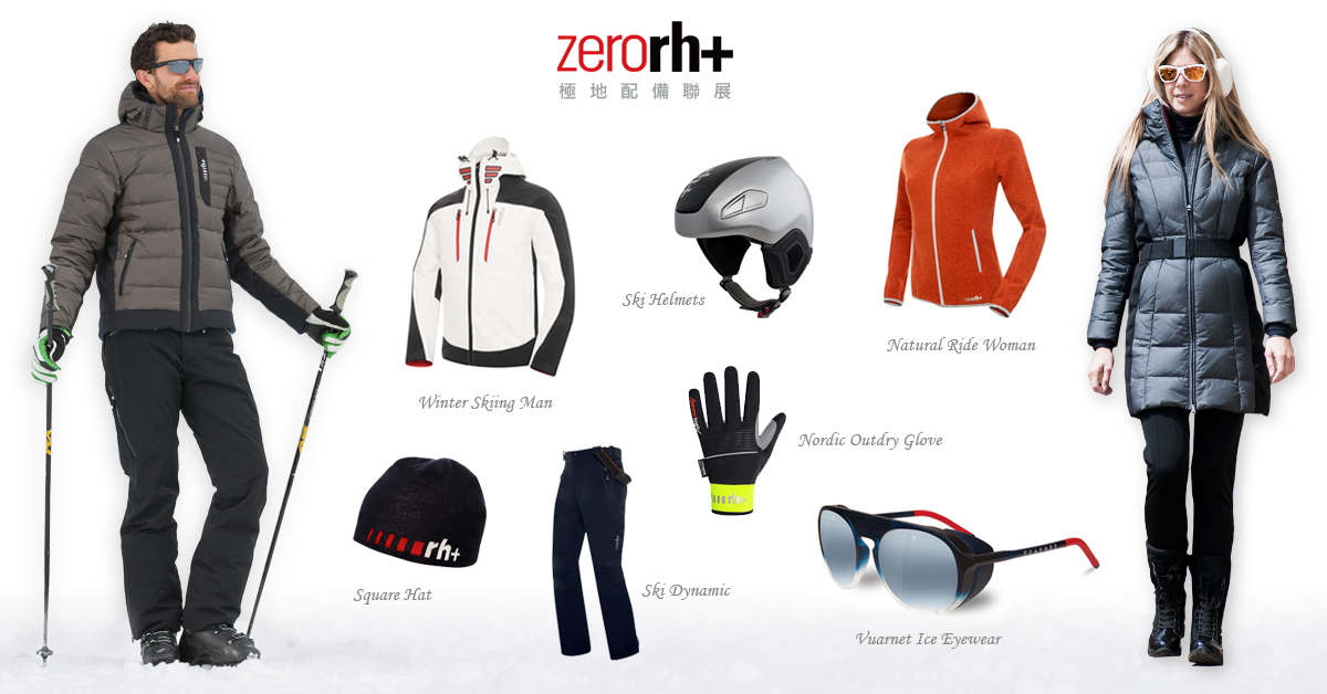 ZeroRH+分別為不同海拔高度設計，依天氣冷度推出輕量至防水雪衣，具備各種功能，滿足各種需求。不以保暖為滿足，更依照人體活動所需延展性，比照肌肉结構以不同頂極彈性系數布料，分佈於活動關節；蜂單式結構更抗磨損