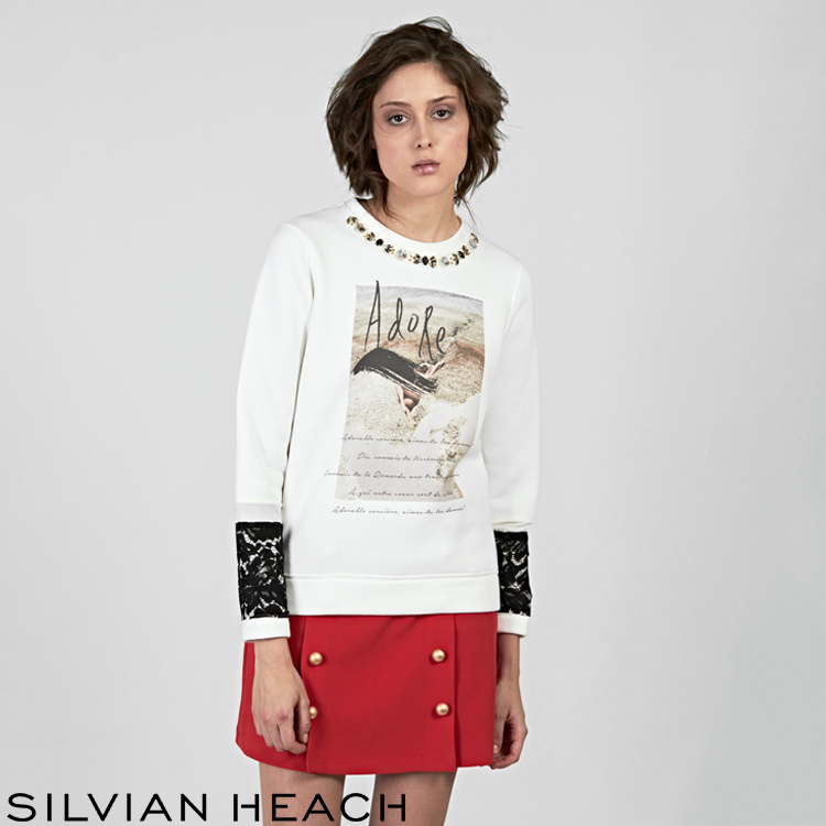 【SILVIAN EHACH】袖口蕾絲拼接圖案長袖T恤