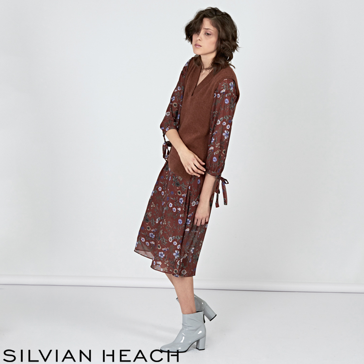 【SILVIAN EHACH】秋日花版長袖及膝洋裝