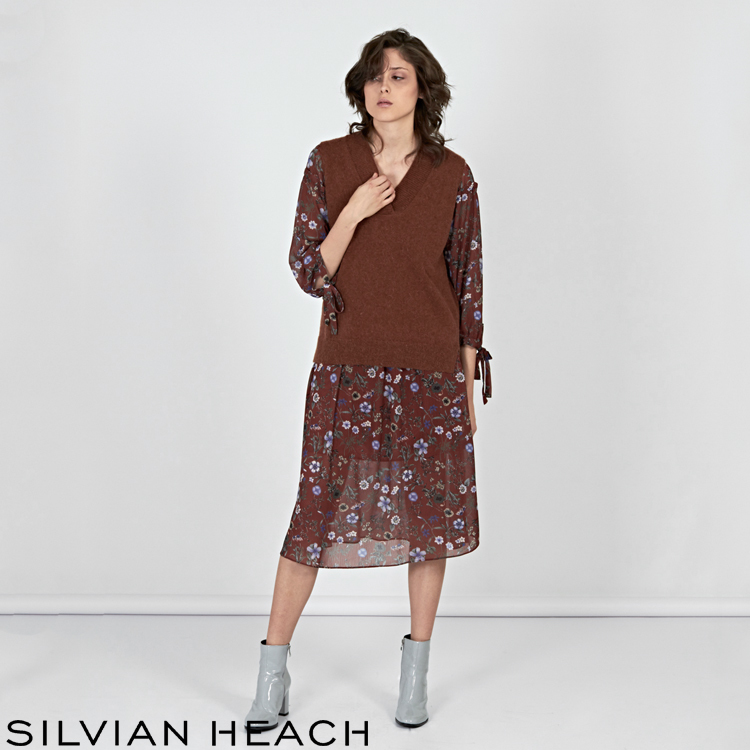 【SILVIAN EHACH】秋日花版長袖及膝洋裝