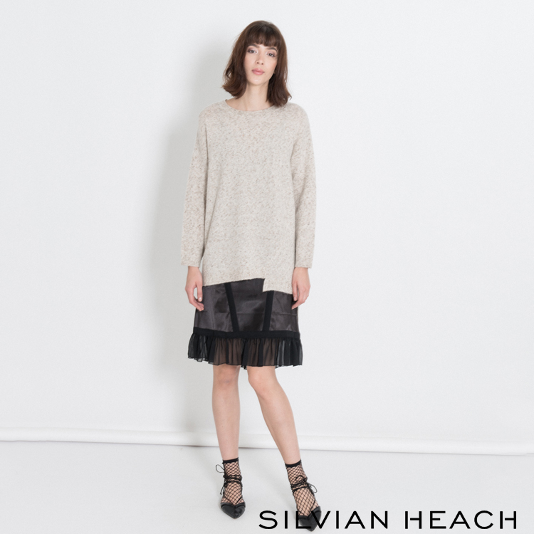 【SILVIAN EHACH】兩件式不規則下擺針織上衣內搭及膝洋裝