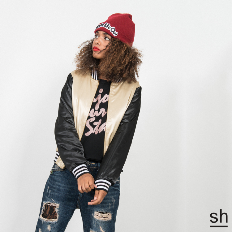 【SH】玫瑰亮片緞面橫須賀舖棉外套