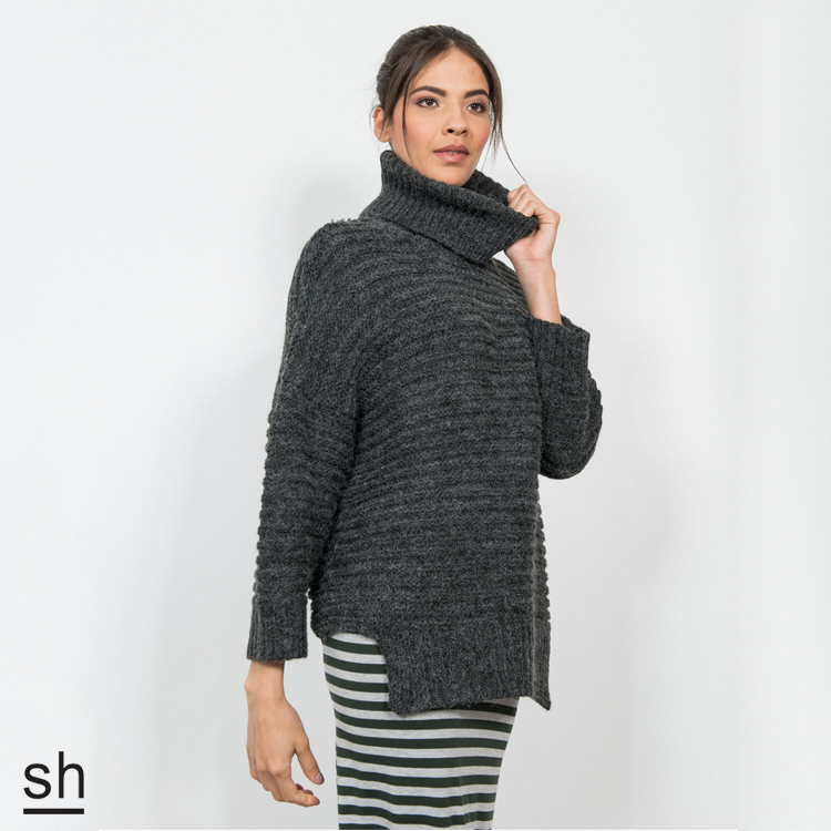 【SH】混紡超高領落肩厚針織毛衣