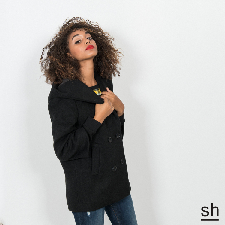 【SH】鄰家女孩連帽羊毛混紡短大衣