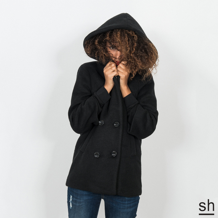 【SH】鄰家女孩連帽羊毛混紡短大衣