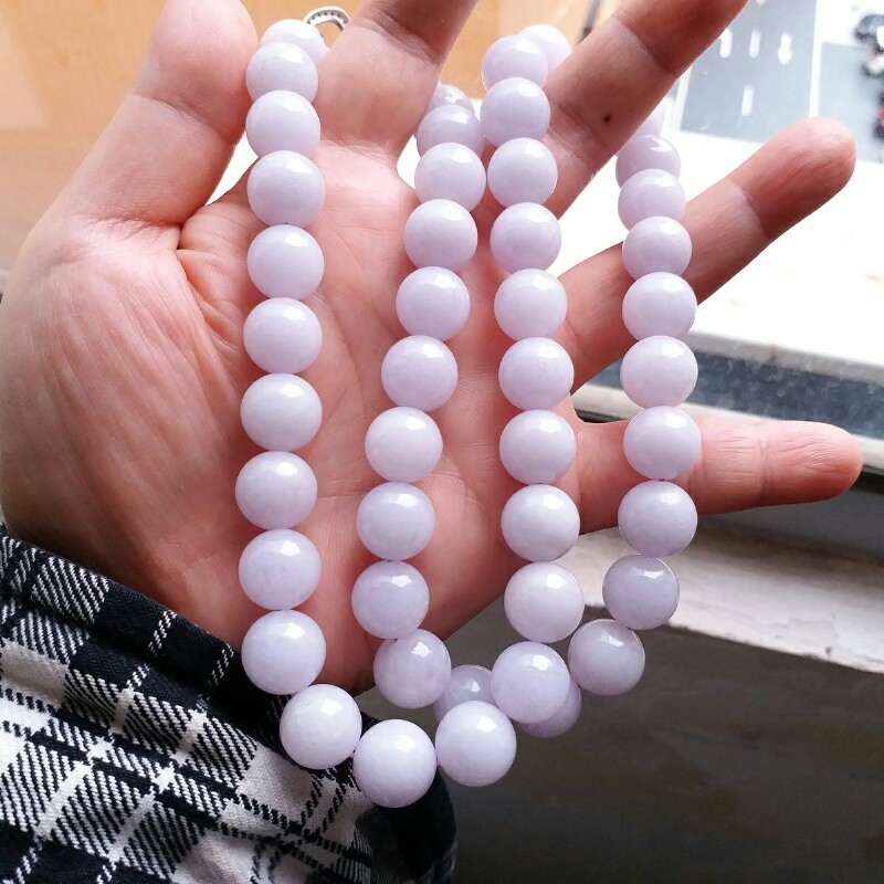 冰糯紫羅蘭翡翠項鍊 (12.84mm直徑), 天然翡翠A玉, 緬甸玉, Jade, Jadeite