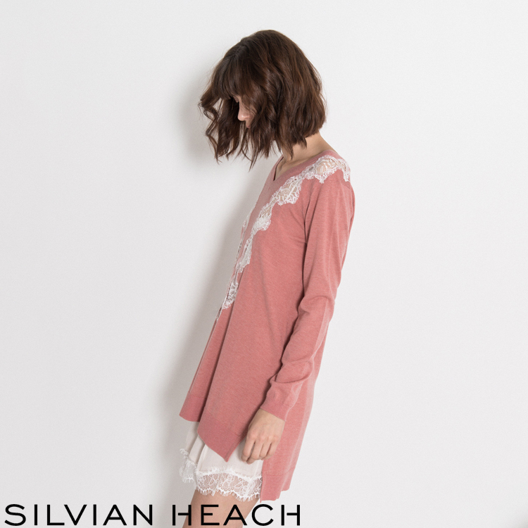 【SILVIAN EHACH】V型蕾絲長袖針織短洋裝