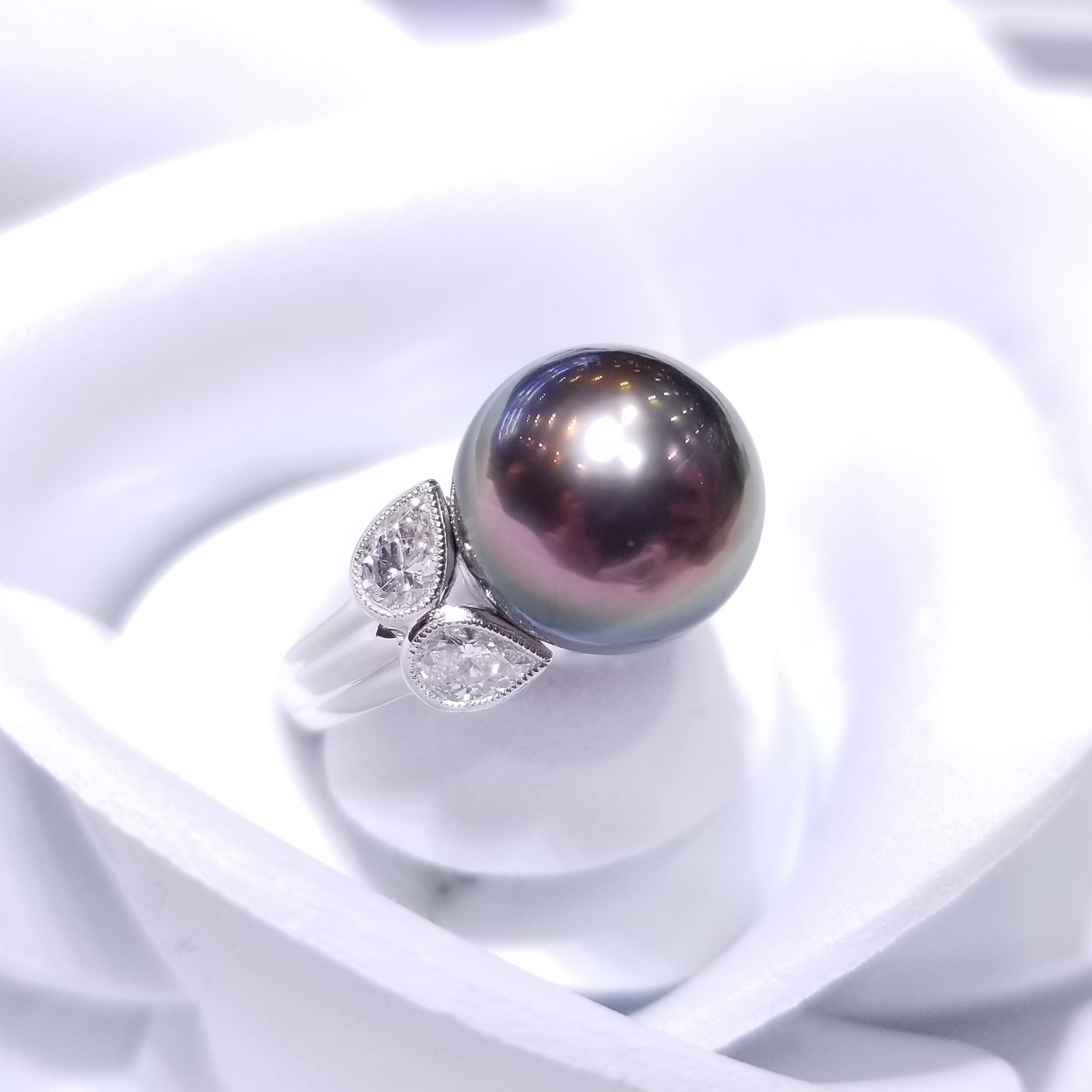 18K White Gold 0.62ct Diamond and Pearl Ring