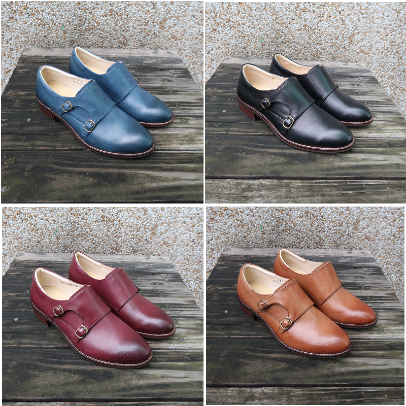 【懷舊優雅女神】雙扣孟克鞋復古擦色軟牛皮6色