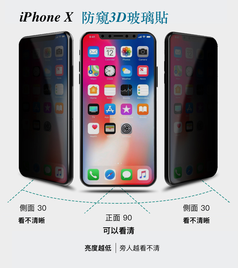 終身保固換新 iPhone 11/Xr / X / Xs / Xs Max【康寧3D全玻璃 防窺玻璃保護貼】180度 曲面原機手感， 杜絕旁人偷窺 保護個人隱私