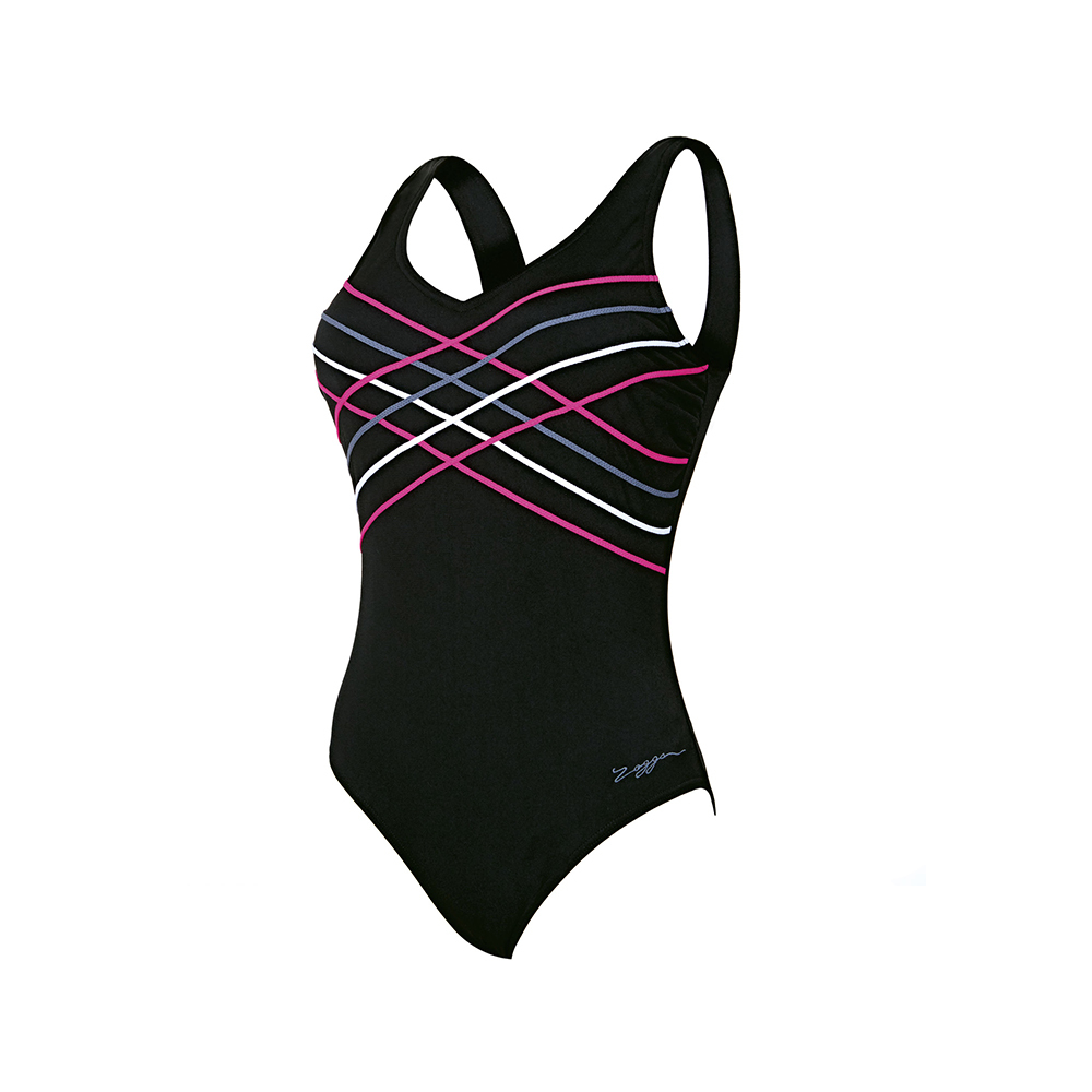 ZOGGS 女性《交叉黑斜紋》俐落簡約連身泳衣