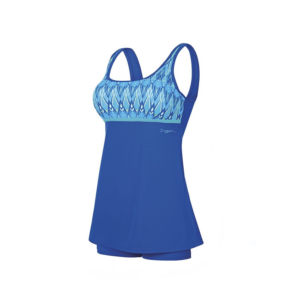 ZOGGS 女性《天藍水波紋》假兩件裙擺搖搖連身泳衣