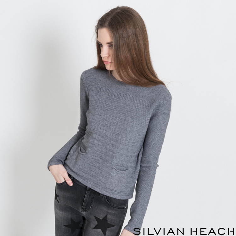 【SILVIAN EHACH】橫紋雙口袋長袖短版針織衫