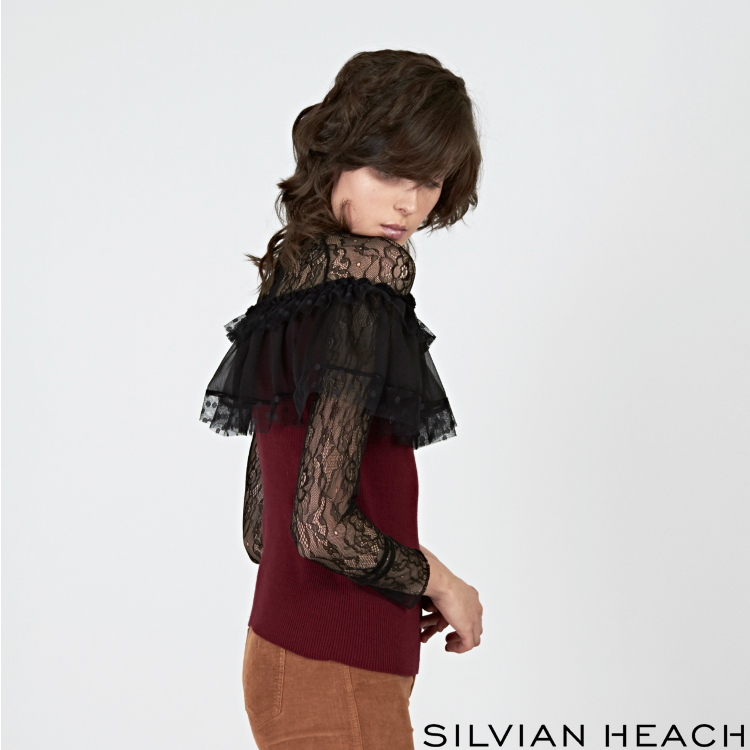 【SILVIAN EHACH】蕾絲荷葉拼接長袖針織衫