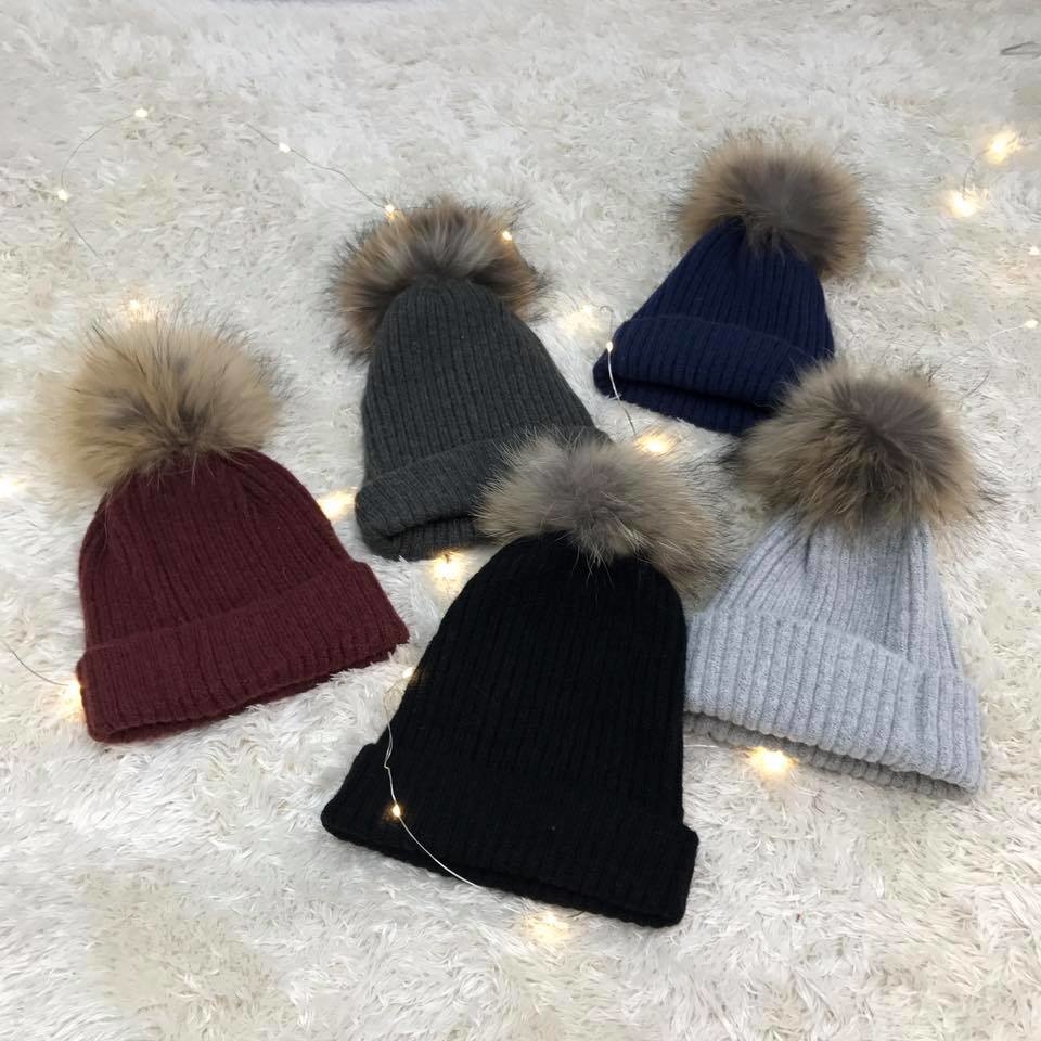 細針織毛球毛帽