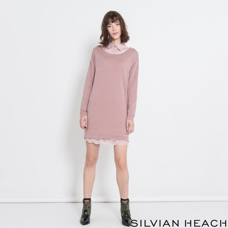 【SILVIAN HEACH】兩件式圓領長袖針織衫內搭襯衫短洋裝