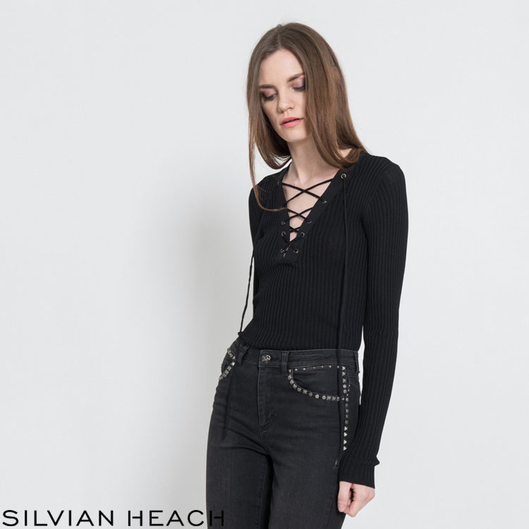 【SILVIAN HEACH】胸前交叉綁帶長袖針織衫