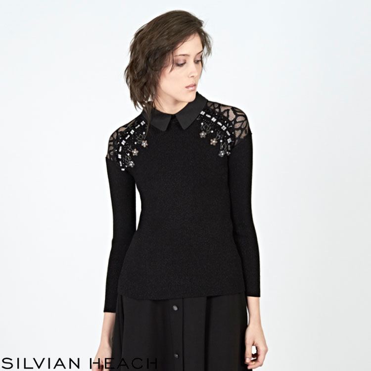 【SILVIAN HEACH】肩膀鑽飾長袖針織衫