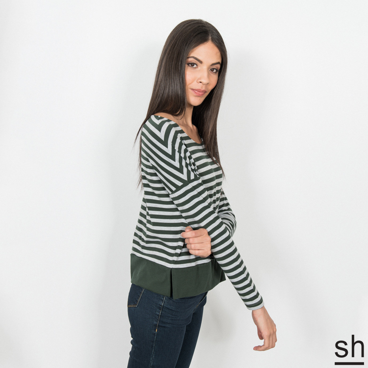 【SH】圓領橫條薄長袖上衣