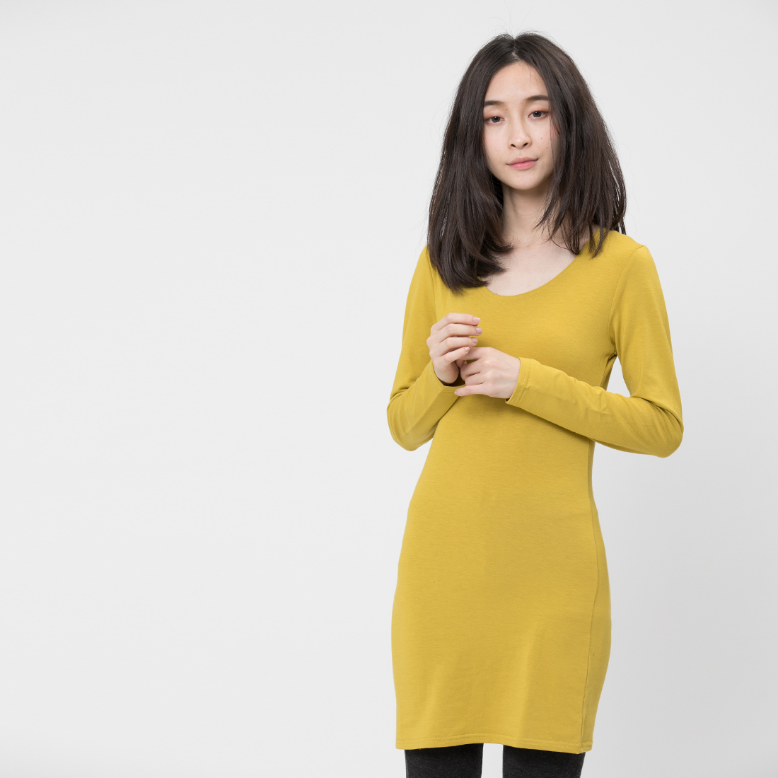 刷毛柔暖長版內搭衣/芥黃