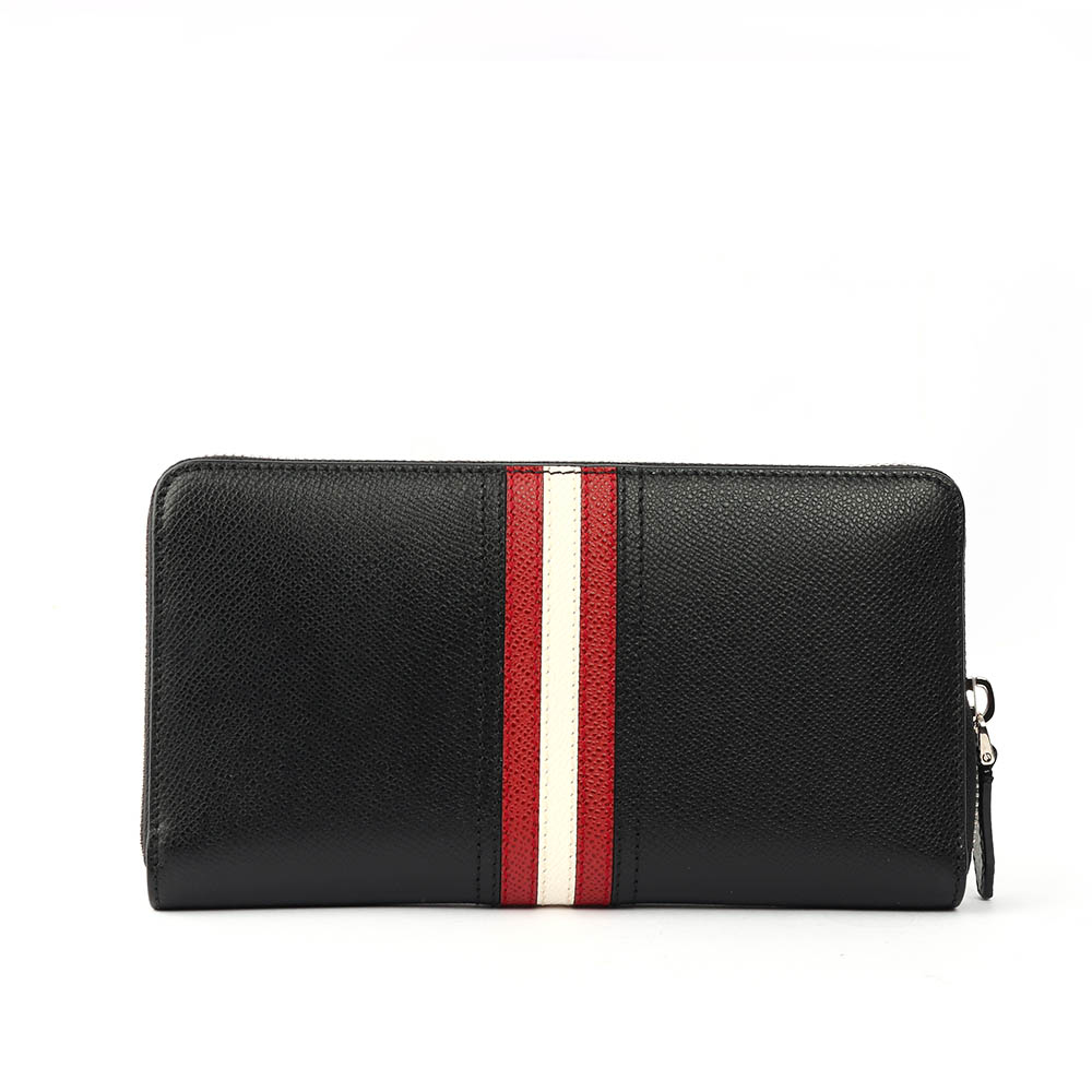 【BALLY】防刮牛皮紅白條紋ㄇ型拉鏈長夾