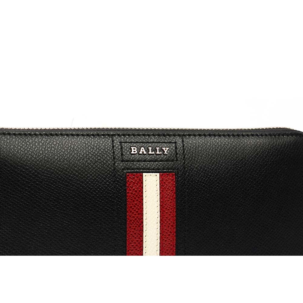 【BALLY】防刮牛皮紅白條紋ㄇ型拉鏈長夾