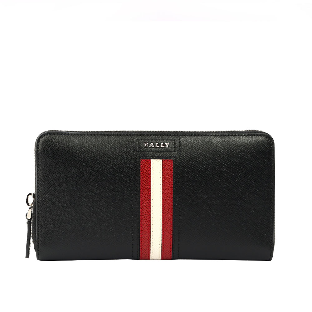 【BALLY】防刮牛皮紅白條紋ㄇ型拉鏈長夾