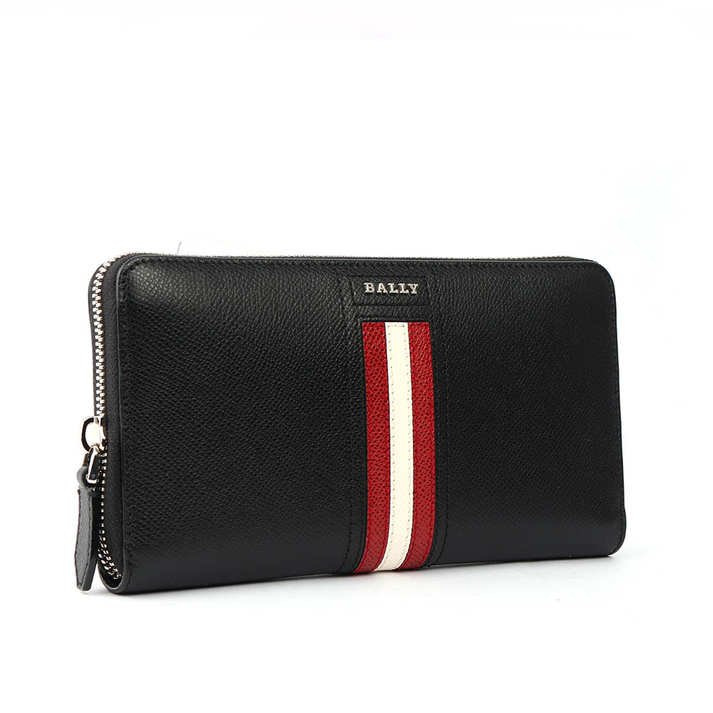 【BALLY】防刮牛皮紅白條紋ㄇ型拉鏈長夾