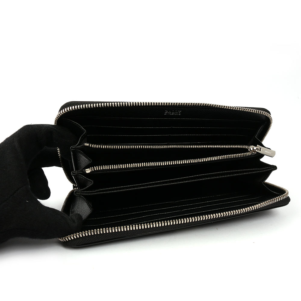 【BALLY】防刮牛皮紅白條紋ㄇ型拉鏈長夾