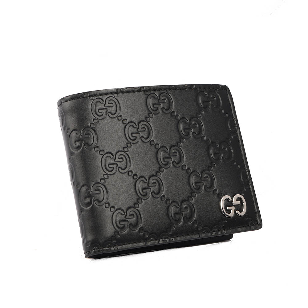 【GUCCI】GG LOGO 牛皮壓紋二折對開短夾