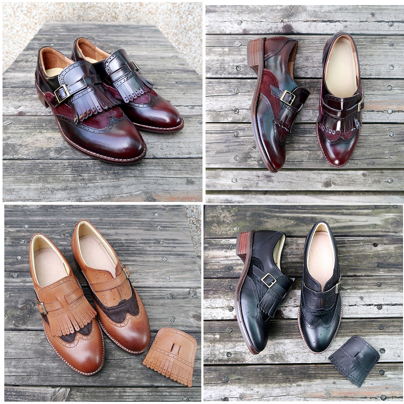 【老英格蘭】牛皮真皮流蘇馬毛撞色孟克紳士女鞋