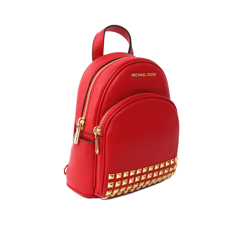 【MICHAEL KORS】素面皮革拼鉚釘後背包(迷你)(聖誕紅)  35T7GAYB1L RED