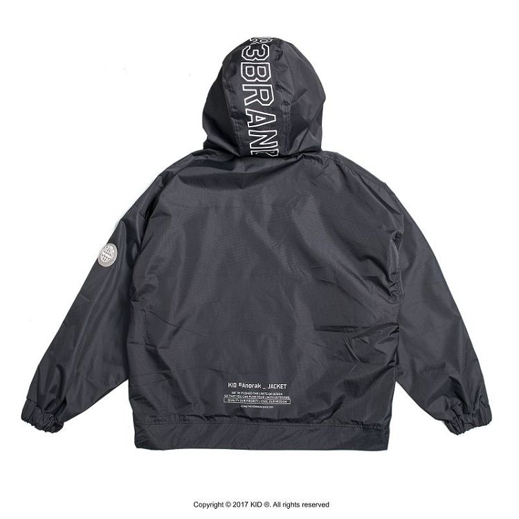 KID ® 連帽半拉鍊開襟機能外套 黑