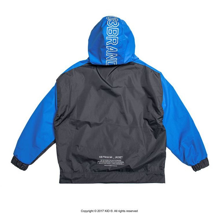 KID ® 連帽半拉鍊開襟機能外套 藍黑