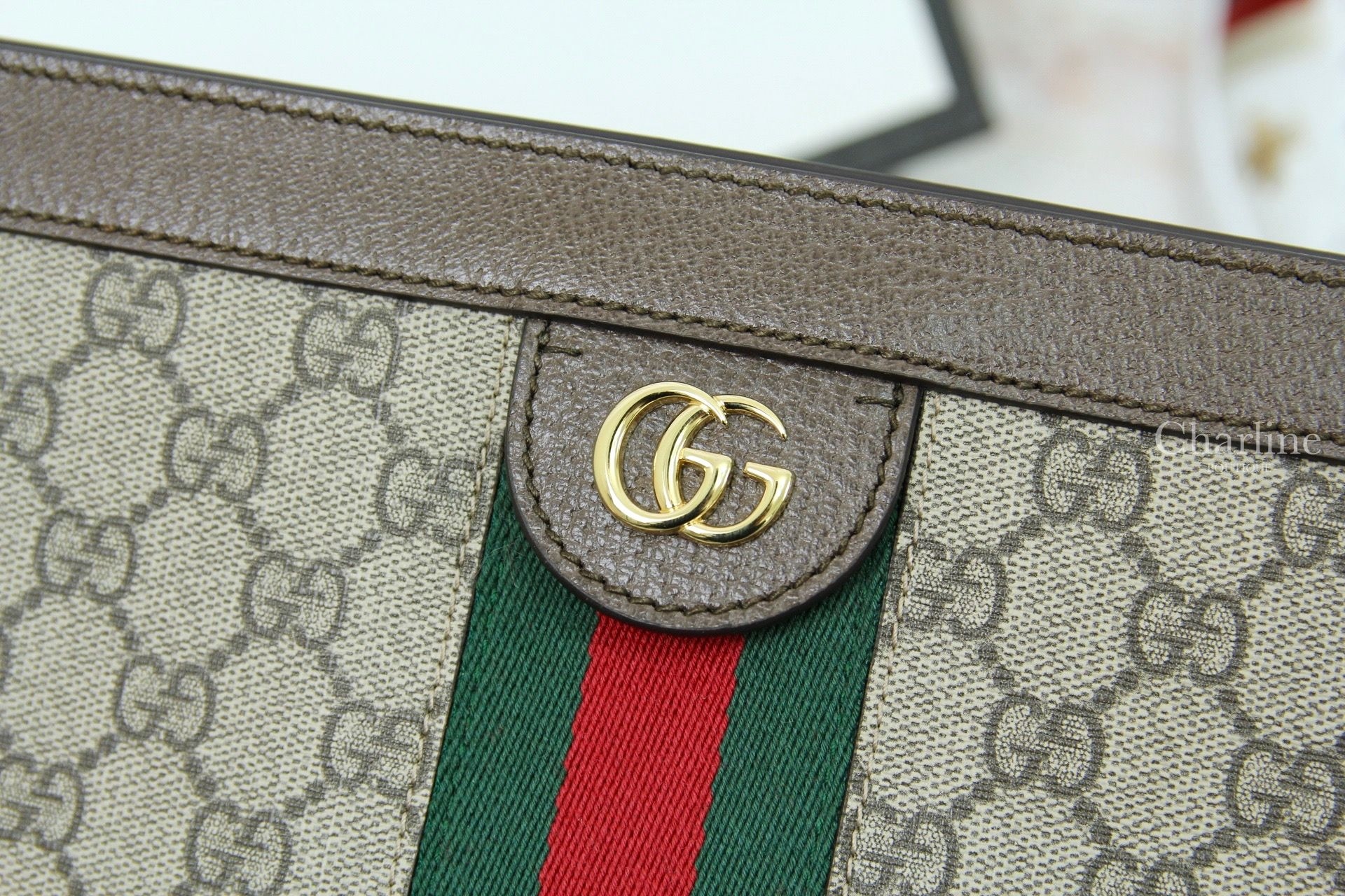 Gucci Ophidia GG Supreme Medium Shoulder Bag 米色/烏木色GG紅綠條紋中型肩背包