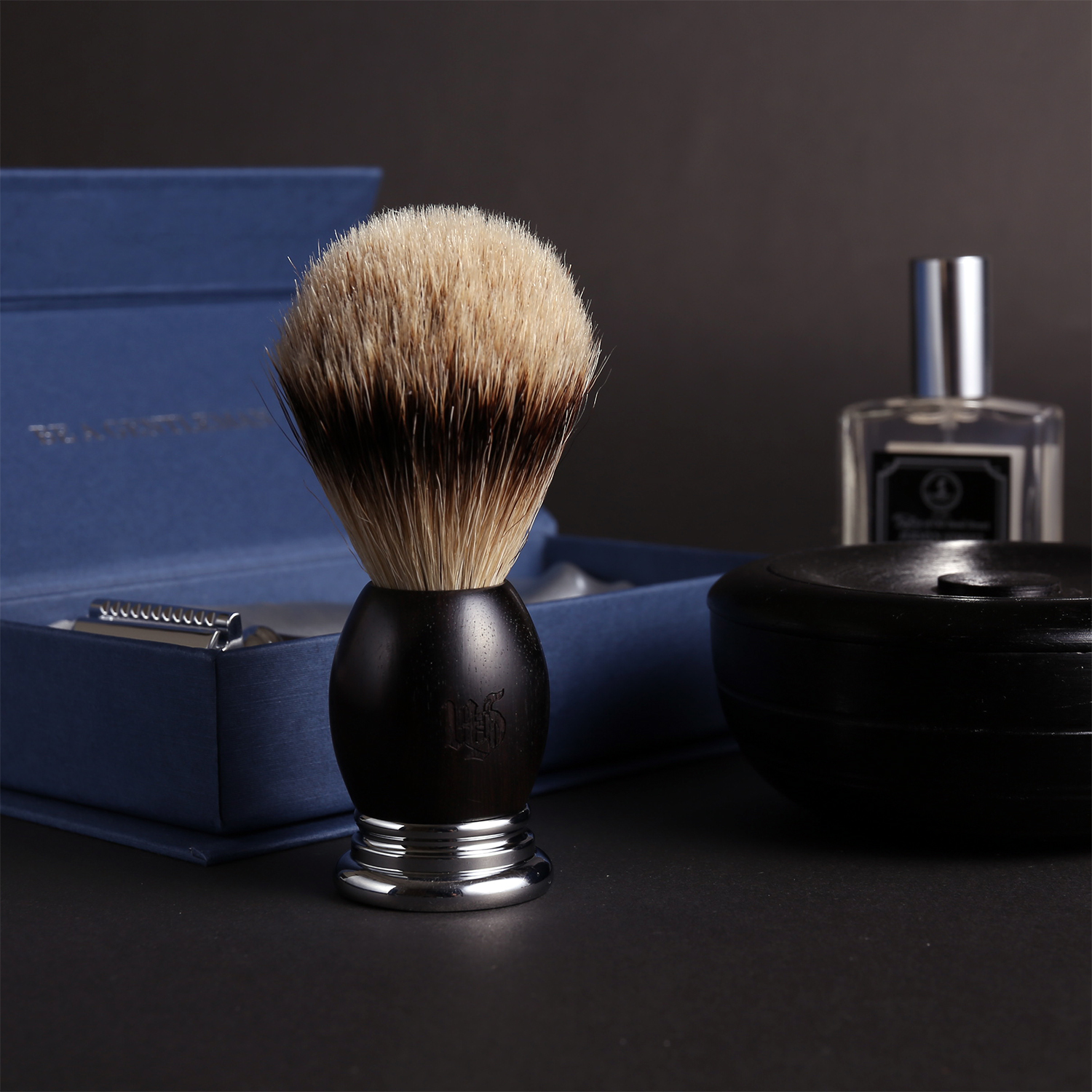 英國 Grand Manner 黑檀木 特級銀尖獾毛刮鬍刷 / 刮鬍泡刷