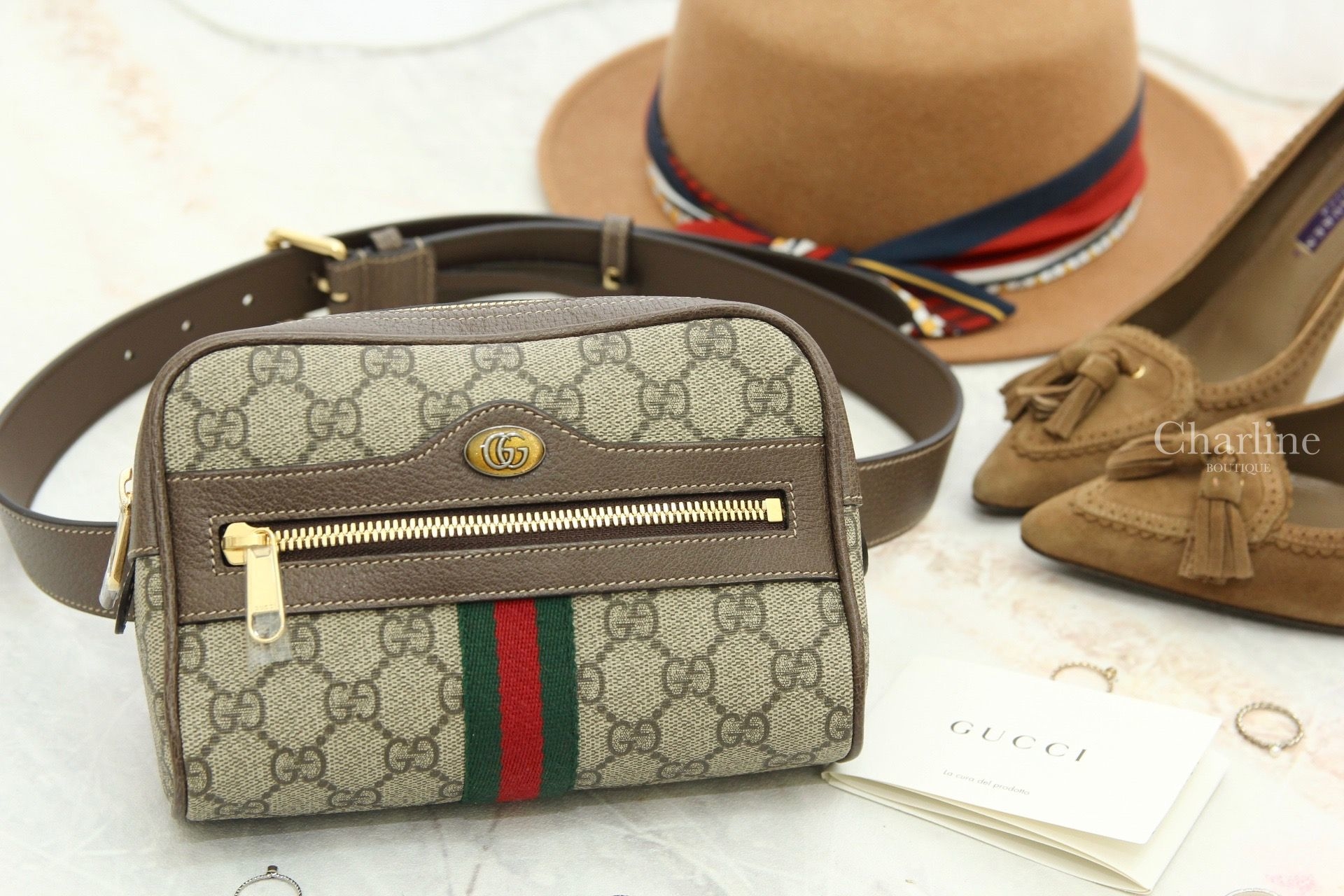 Gucci Ophidia GG Supreme Small Belt Bag 米色/烏木色GG紅綠條紋腰包  ‎