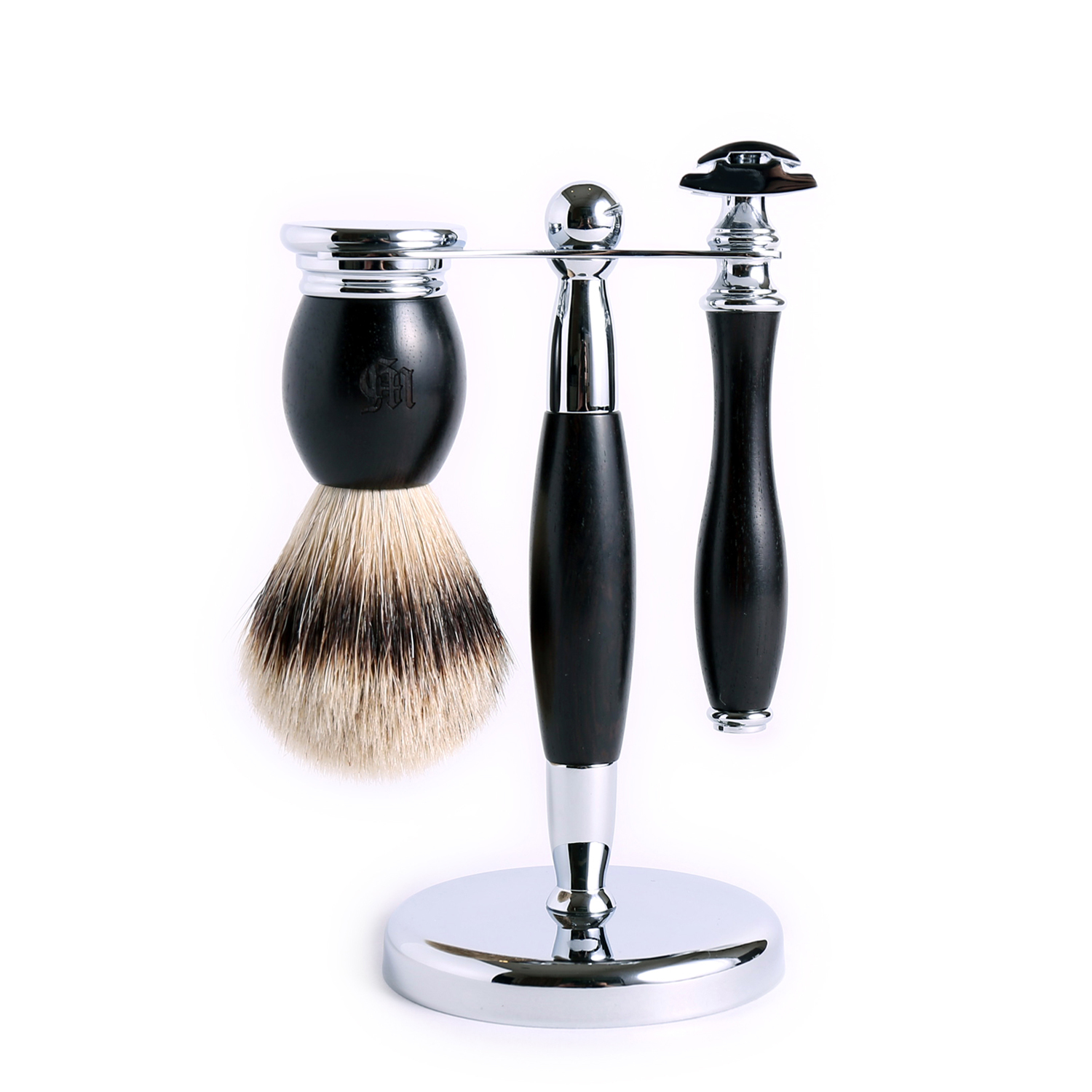 英國 Grand Manner 黑檀木 復古雙面安全手動刮鬍刀組（傳統老式雙刃刮鬍刀片 / 禮盒）